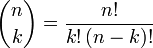 Binomial coefficient value formula