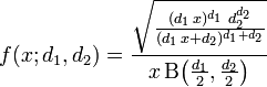 Probability density function (PDF) for the F-distribution formula